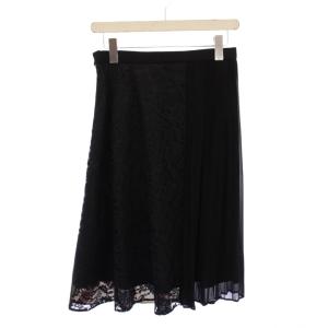 BLUE LABEL CRESTBRIDGE フレアスカート プリーツ 切替 ひざ丈 レース チェック柄 38 黒 ブラック /BB
