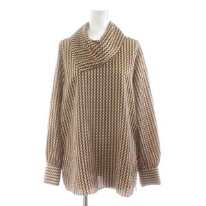 23AW MABILLON スカーフブラウス プルオーバー 長袖 総柄 2 オレンジ 黒 ブラック 白