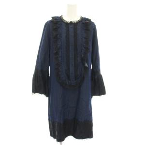 ワンピース ミニ 長袖 レース フリル 6 紺 ネイビー 黒 ブラック 54-01-5406 /YT