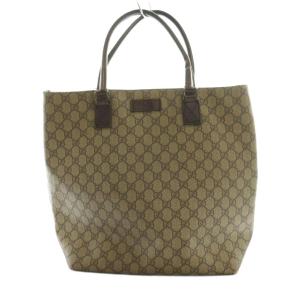 GUCCI GGスプリーム トートバッグ レザー 茶 ブラウン ベージュ /SS OS