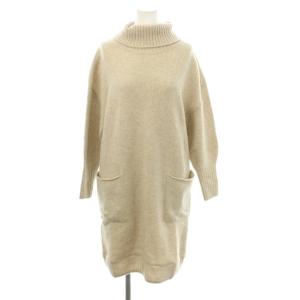 21AW ニットワンピース ウール F ベージュ タートルネック 長袖 パッチポケット /JP