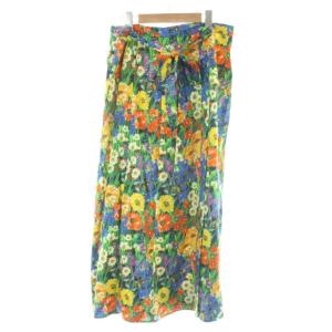 ラップスカート F マルチカラー フレア 花柄 リボンウエスト ロング丈 /AP