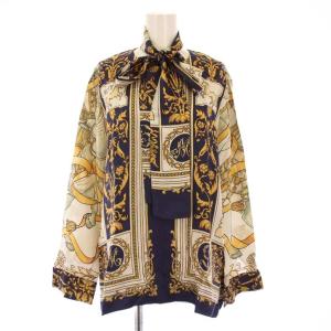ボウタイシャツ ブラウス プルオーバー 長袖 クルーネック 総柄 シルク 2 マルチカラー /BB