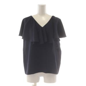 ブラウス 38 紺 ネイビー タグ付き Vネック 半袖 フリル /AU