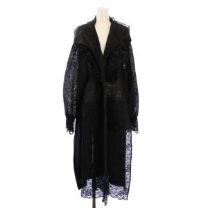 レースコート あうたー ロング丈 シアー シースルー 切替 ワンカラー M 黒 ブラック タグ付き /BB