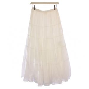 24SS HYU 100/ボイルティアードスカート ロング 38 白 24060200901020 /BM