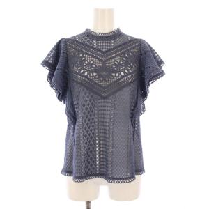 キカレーススタンドネックブラウス シャツ プルオーバー 半袖 ワンカラー 38 青 ブルー 10211713480