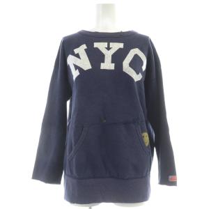 スウェット トレーナー 長袖 ONE ネイビー 紺 プリント ダメージ加工 スマイル スマイリーフェイス