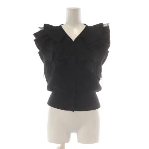 22AW ラッフルフリルニットカーディガン 36 黒 ブラック Vネック ノースリーブ 半袖 CWNT224019