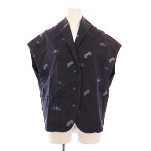 chou cho ベスト シングル ショート丈 蝶々モチーフ 刺繍 バイカラー 38 紺 ネイビー 水色