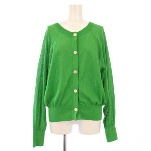 カーディガン 長袖 クルーネック 薄手 ワンカラー 無地 F 緑 グリーン /BB
