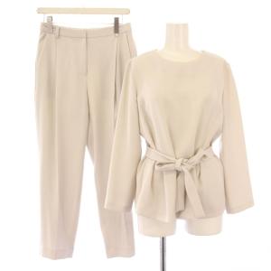 セットアップ カットソー 長袖 クルーネック スラックスパンツ タック ジップフライ ストレッチ ワンカラー