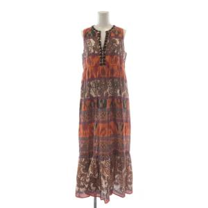 ワンピース 36 オレンジ 総柄 ノースリーブ Vネック /AU