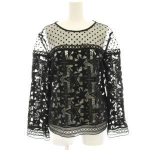 ブラウス シャツ プルオーバー 38 黒 ブラック 長袖 レース 水玉 ドット柄 シアー /HN