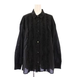 24AW コットンシルクフロントフリルブラウス シャツ 長袖 レギュラーカラー ワンカラー F 黒 ブラック