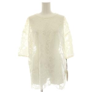 タグ付き カットソー 36 白 ホワイト 総レース ラウンドネック 五分袖 シアー /HN