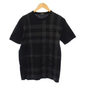 Tシャツ 半袖 クルーネック ストレッチ チェック柄 3 黒 ブラック /BB