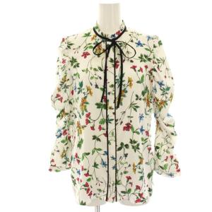 23SS ボタニカルプリントボウタイブラウス シャツ 長袖 花柄 36 白 ホワイト 10231713520
