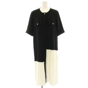 ワンピース 38 黒 ブラック 白 ホワイト 五分袖 切替 アシンメトリー ロング マキシ /HN