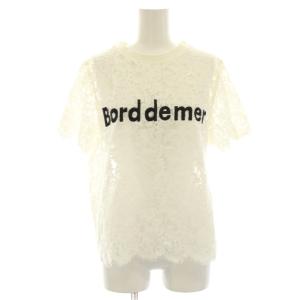 カットソー ブラウス 38 白 ホワイト 総レース ロゴ刺繍 半袖 /HN