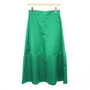 ライトサテンスカート フレア プリーツ 切替 ミモレ ロング ワンカラー 38 緑 グリーン 531-3120221