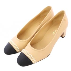 パンプス フェイクパール ココマーク バイカラー 36