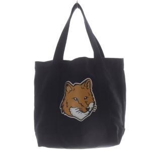 トートバッグ キャンパス 狐プリント 黒 ブラック /SR