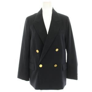 24SS 金釦ダブルブレストコンパクトジャケット テーラードジャケット ラムウール混 F 紺 ネイビー