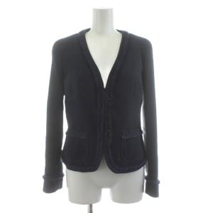 ノーカラージャケット ツイード フリンジ 38 紺 ネイビー 50411027 /KU