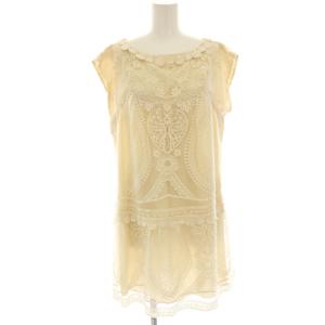 ワンピース ミニ チュニック フレンチスリーブ 総レース P ベージュ /HN