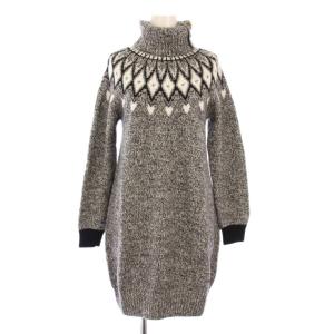 ニットワンピース セーター ミニ丈 長袖 タートルネック ウール ノルディック柄 38 グレー /BB