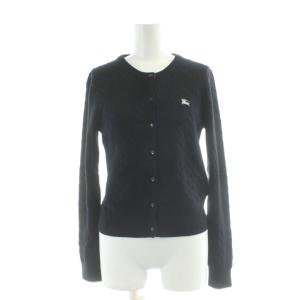 カーディガン ウール 38 黒 ブラック ケーブル編み ラウンドネック 長袖 /AP