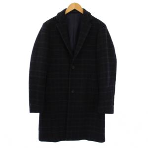 チェスターコート ロング チェック柄 ウール M ネイビー 20-020-300-1012-4-0 /BM