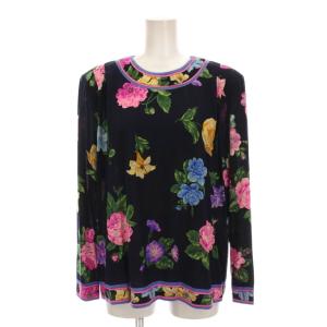 シャツ ブラウス プルオーバー 花柄 長袖 シルク混 LL 紺 マルチカラー 0389144 /YM
