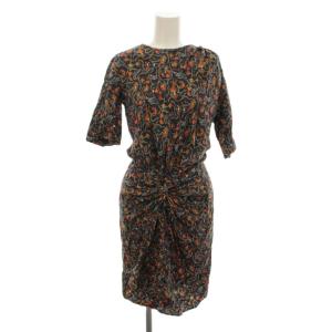 ワンピース 絹 シルク 34 黒 ブラック 花柄 五分袖 /JP