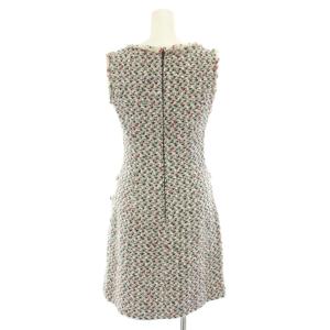 René ティシュー TISSUE ツイードワンピース ミニ ノースリーブ 総柄 34 白 ホワイト 紺 ネイビー