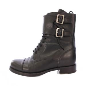 ショートブーツ レースアップ ベルト レザー ローヒール ワンカラー 36.5 黒 ブラック /BB