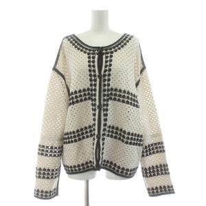 24SS クロシェラインクルーネックカーディガン2WAY 長袖 総柄 F ベージュ 黒 ブラック 24080462108120