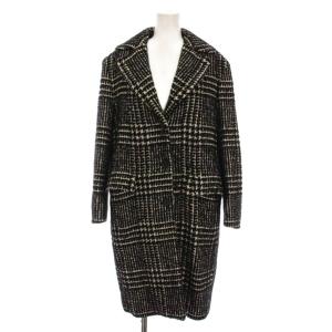 チェスターコート チェック ウール ロング アウター 38 黒 ブラック 白 ホワイト D356D308UUG