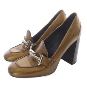 パンプス チャンキーヒール レザー スクエアトゥ 36 茶色 ブラウン /SR