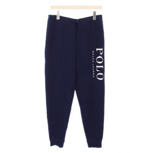 ジョガーパンツ イージー スウェット ウエストゴム ストレッチ ロゴ プリント XL 紺 ネイビー /BB