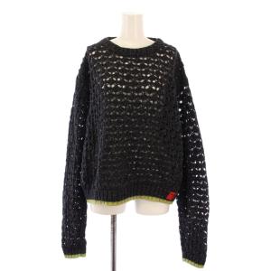 ニット セーター 長袖 クルーネック かぎ編み ウール XL チャコールグレー /BB