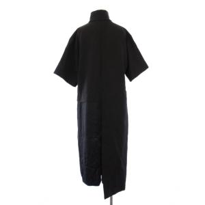 PLAN C フレアワンピース アシンメトリー ミモレ ロング 半袖 ハイネック ハーフジップ 切替 ワンカラー ウール混