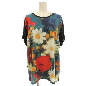 Tシャツ 半袖 花柄 カットソー XXL 黒 ブラック /G