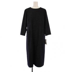 ワンピース ひざ丈 七分袖 クルーネック ウール 40 紺 72202-1-10111 /BM