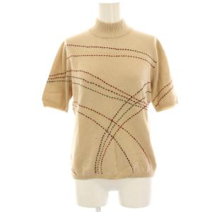 ニット カットソー カシミヤ混 絹 シルク混 ウール混 半袖 点線柄 L ベージュ /HN