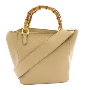 ハンドバッグ ショルダーバッグ 2way フェイクレザー バンブーハンドル タグ付き ベージュ H5101-615-40