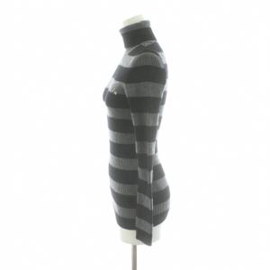 BURBERRY BLUE LABEL ニット セーター 長袖 ボーダー柄 タートルネック ウール カシミヤ混 38 グレー 黒 ブラック FBF03-630-09