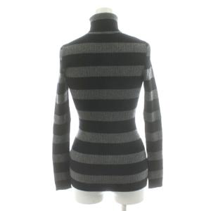 BURBERRY BLUE LABEL ニット セーター 長袖 ボーダー柄 タートルネック ウール カシミヤ混 38 グレー 黒 ブラック FBF03-630-09