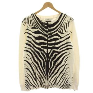 スウェット トレーナー S 白 ホワイト 黒 ブラック ゼブラ柄 総柄 長袖 薄手 /HN